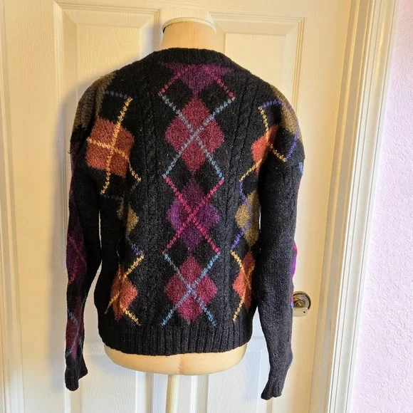 Vintage Tricots St. Raphael Wool Cardigan Argyle Sweater Women's Size‎ M - Picture 2 of 8